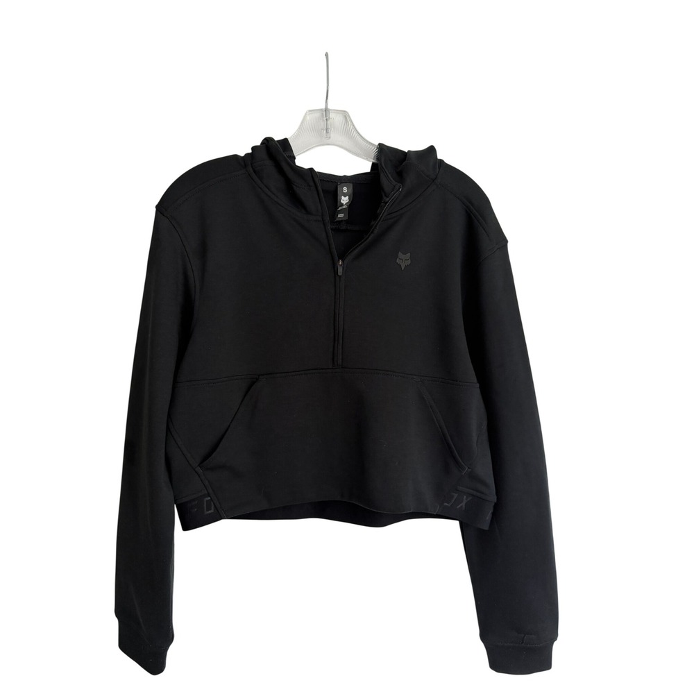 Fox Racing Womens Black Cropped Quarter Zip Hoodie Sweatshirt Small Logo Hem